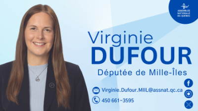 Carte professionnelle de Virginie Dufour, députée deMille-Iles